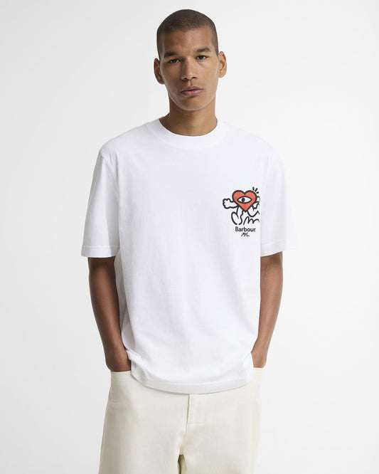 Barbour x Mul Mens Camping Trip Graphic T - Shirt - White | CHO | Designer Mens T - Shirts