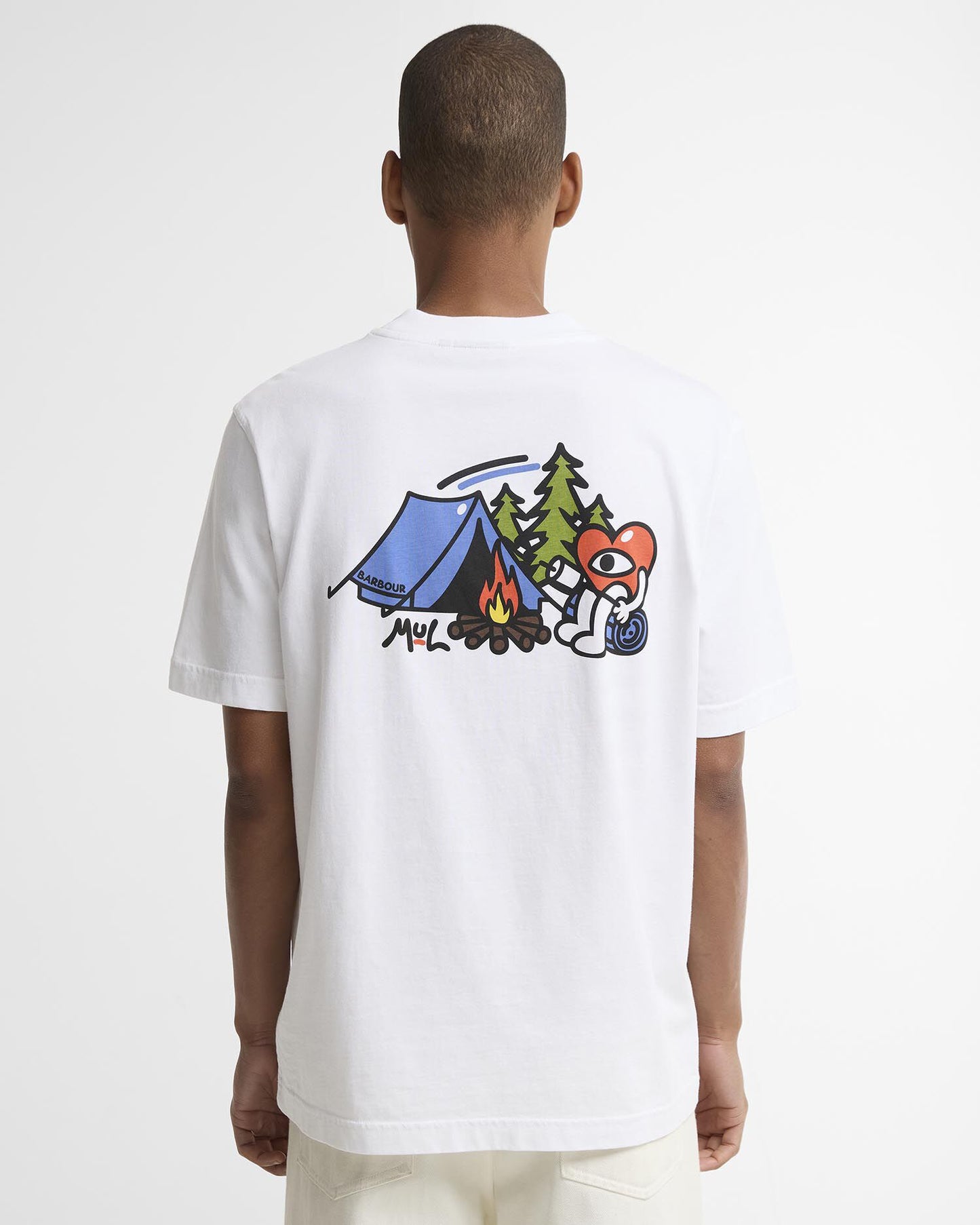 Barbour x Mul Mens Camping Trip Graphic T - Shirt - White | CHO | Designer Mens T - Shirts