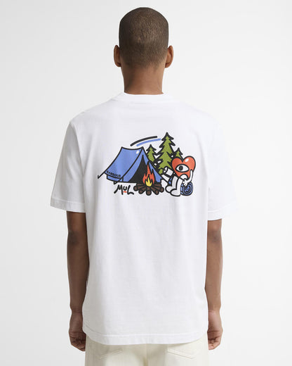 Barbour x Mul Mens Camping Trip Graphic T - Shirt - White | CHO | Designer Mens T - Shirts