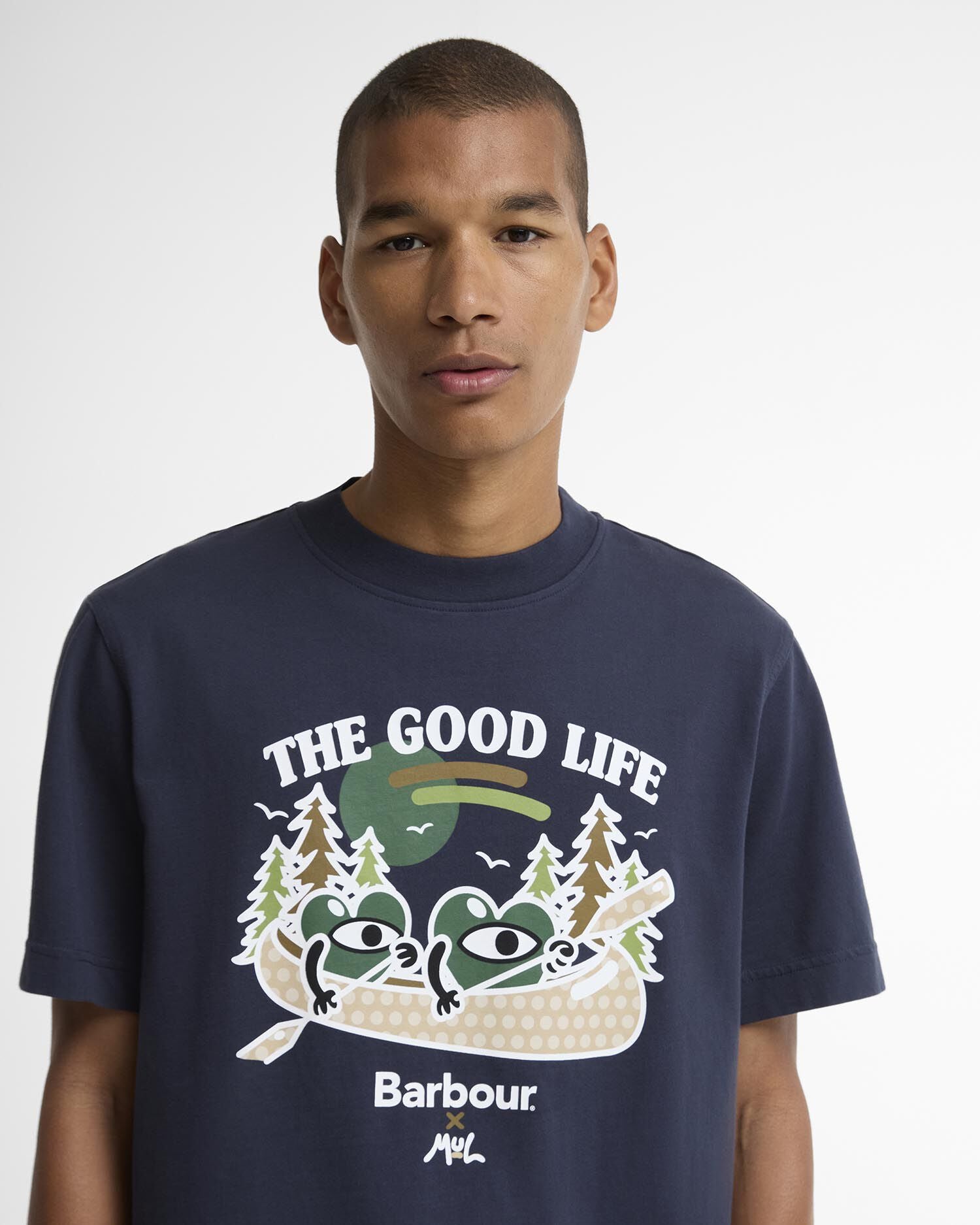 Barbour x Mul Mens Good Life Graphic T - Shirt - Navy | CHO | Designer Mens T - Shirts