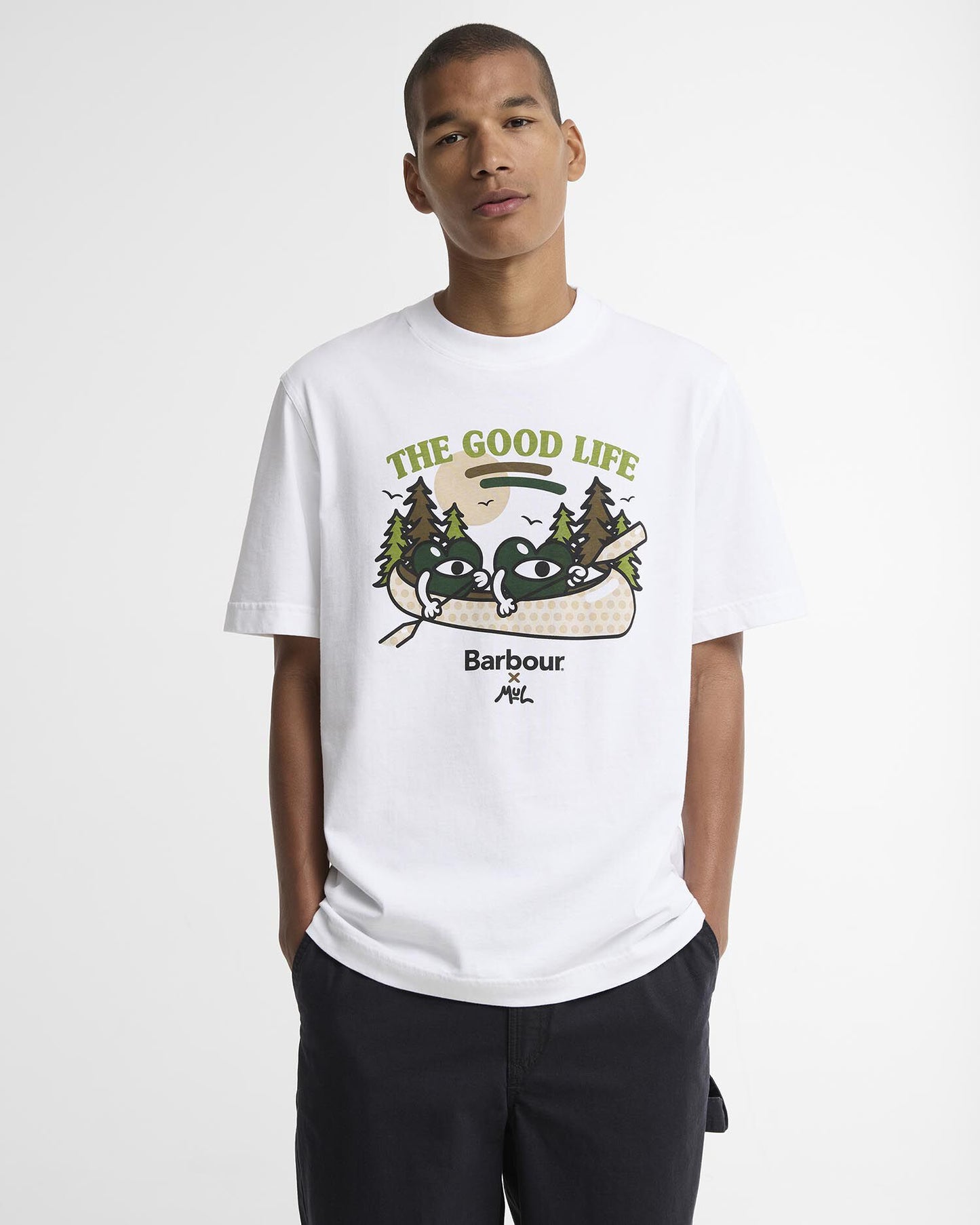 Barbour x Mul Mens Good Life Graphic T - Shirt - White | CHO | Designer Mens T - Shirts