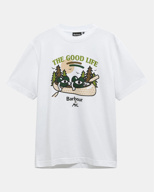 Barbour x Mul Mens Good Life Graphic T-Shirt - White | CHO | Designer Mens T-Shirts