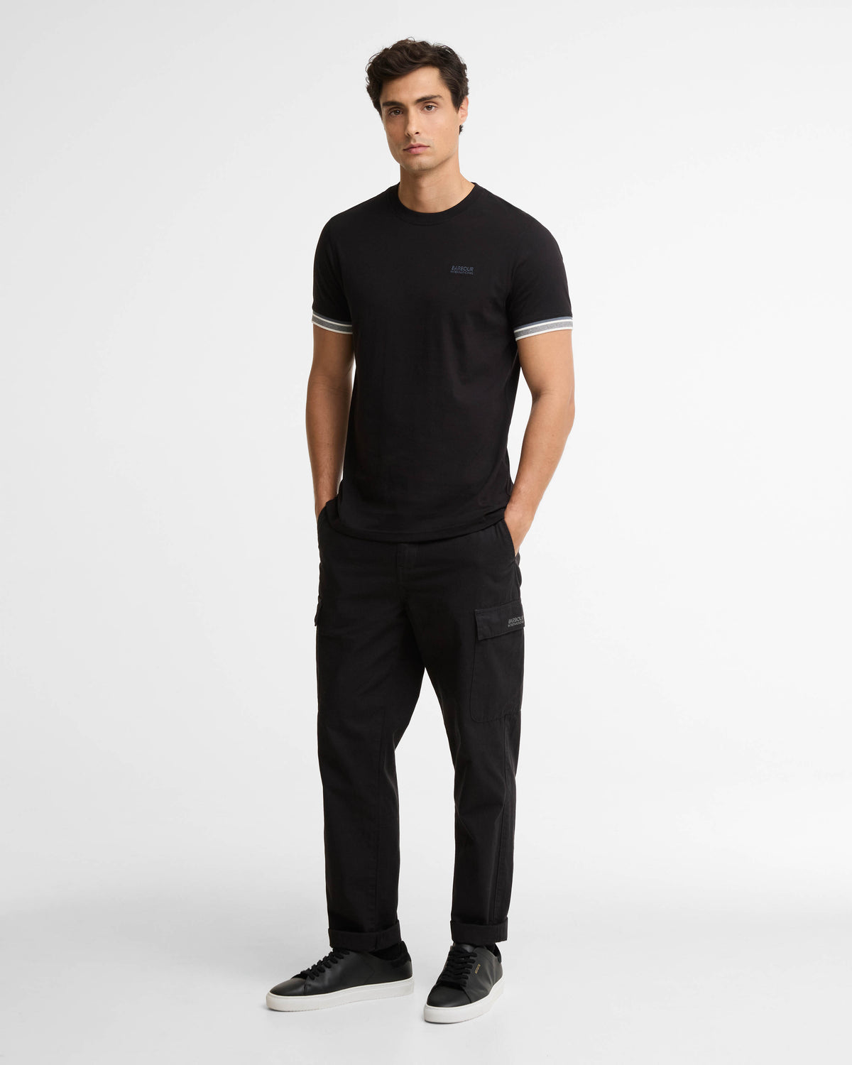Barbour International Newport Mens Tipped T - Shirt - Black | CHO | Designer Mens T - Shirts