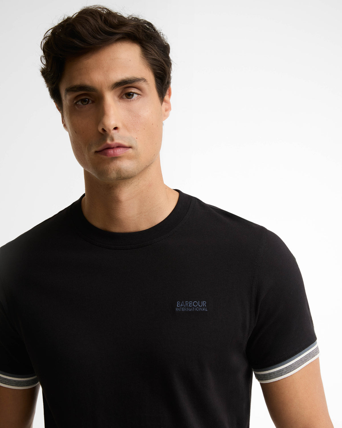 Barbour International Newport Mens Tipped T - Shirt - Black | CHO | Designer Mens T - Shirts