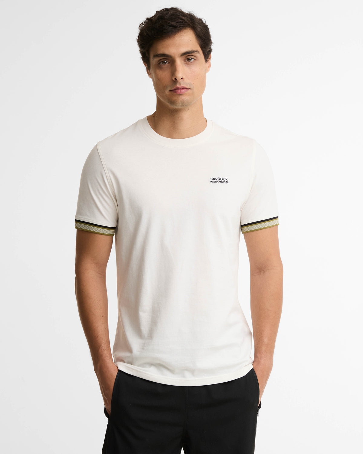 Barbour International Newport Mens Tipped T - Shirt - Whisper White | CHO | Designer Mens T - Shirts