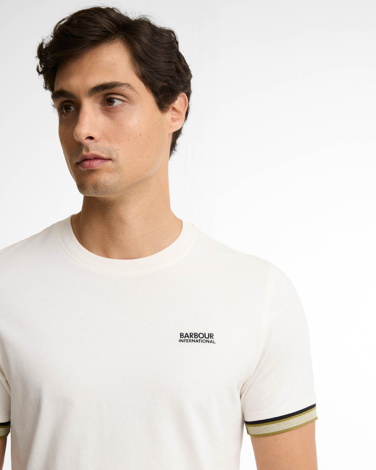 Barbour International Newport Mens Tipped T - Shirt - Whisper White | CHO | Designer Mens T - Shirts