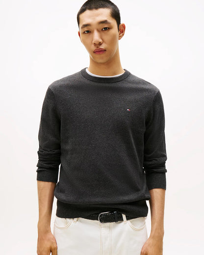 Tommy Hilfiger Organic Cotton Cashmere Mens Crew Sweater - Dark Grey Heather