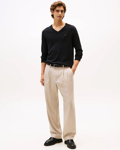 Tommy Hilfiger Pima Organic Cotton Mens Cashmere V-Neck Jumper - Black