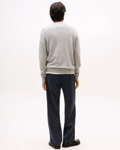 Tommy Hilfiger Pima Organic Cotton Mens Cashmere V-Neck Jumper - Light Grey Heather