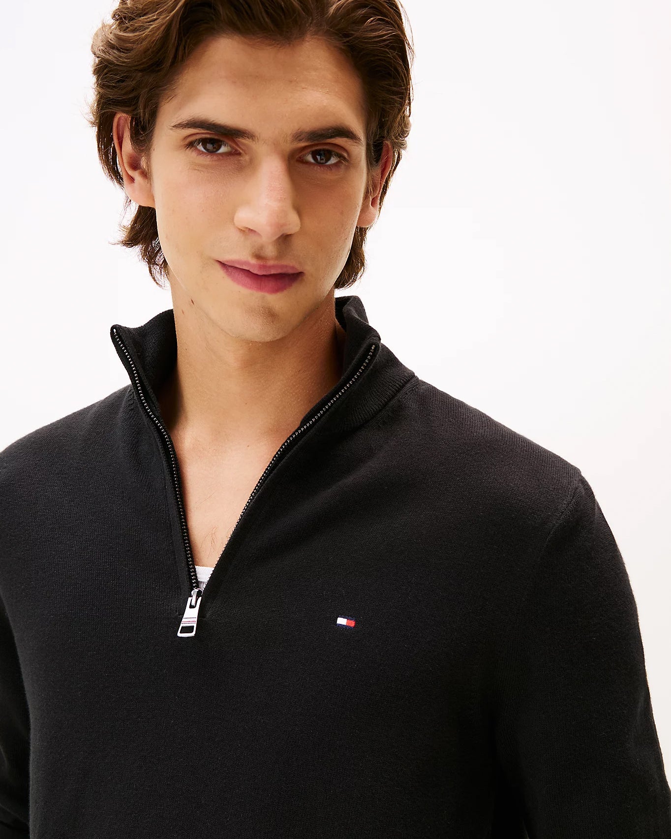 Tommy Hilfiger Organic Cotton Cashmere Mens Zip-Mock Sweater - Black