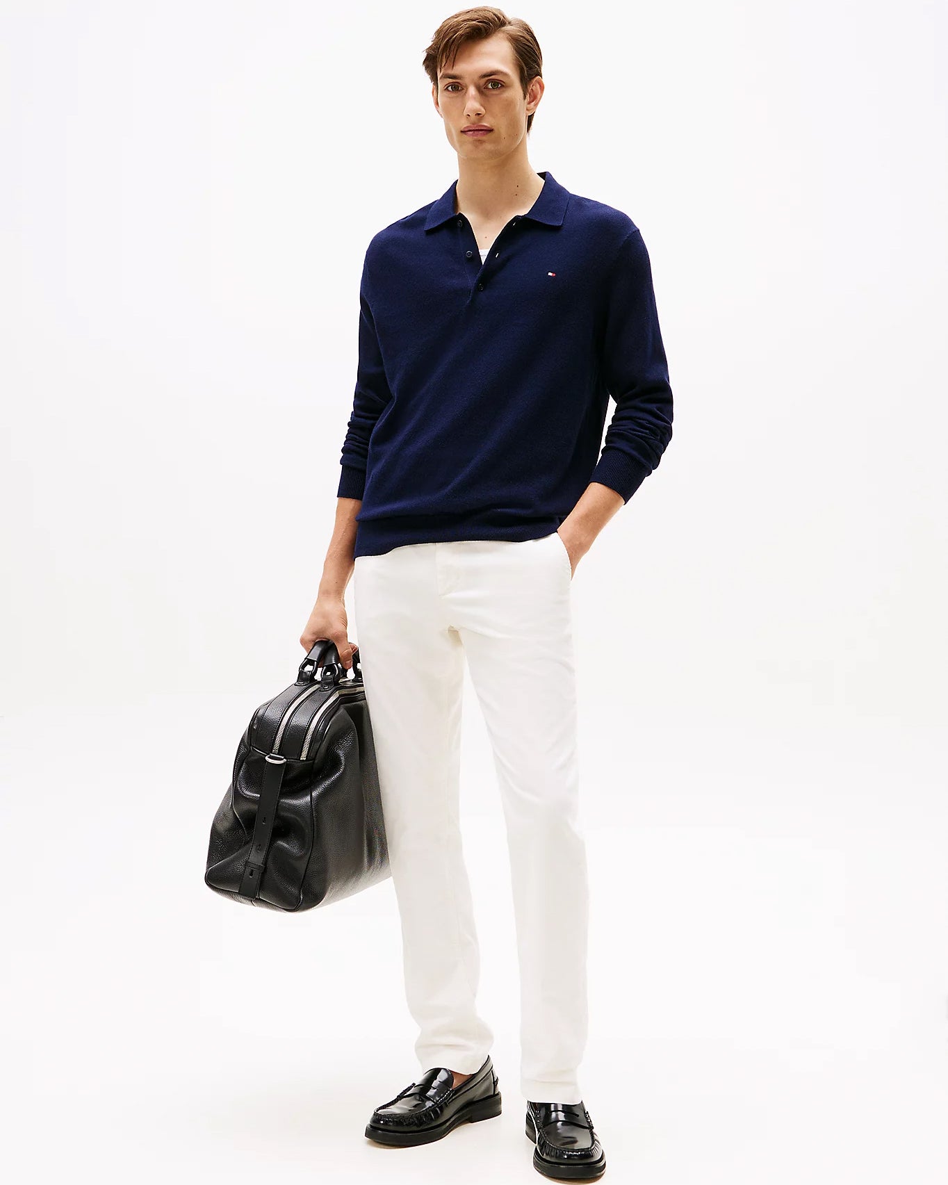 Tommy Hilfiger Pima Organic Cotton Cashmere Mens Long Sleeve Polo - Desert Sky