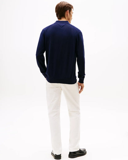 Tommy Hilfiger Pima Organic Cotton Cashmere Mens Long Sleeve Polo - Desert Sky