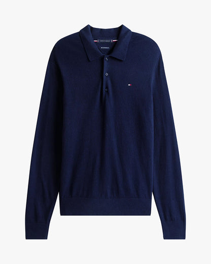Tommy Hilfiger Pima Organic Cotton Cashmere Mens Long Sleeve Polo - Desert Sky