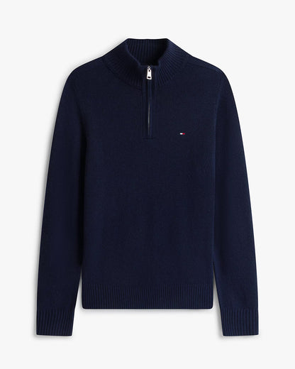 Tommy Hilfiger Lambswool Half-Zip Mock Neck Mens Jumper - Desert Sky