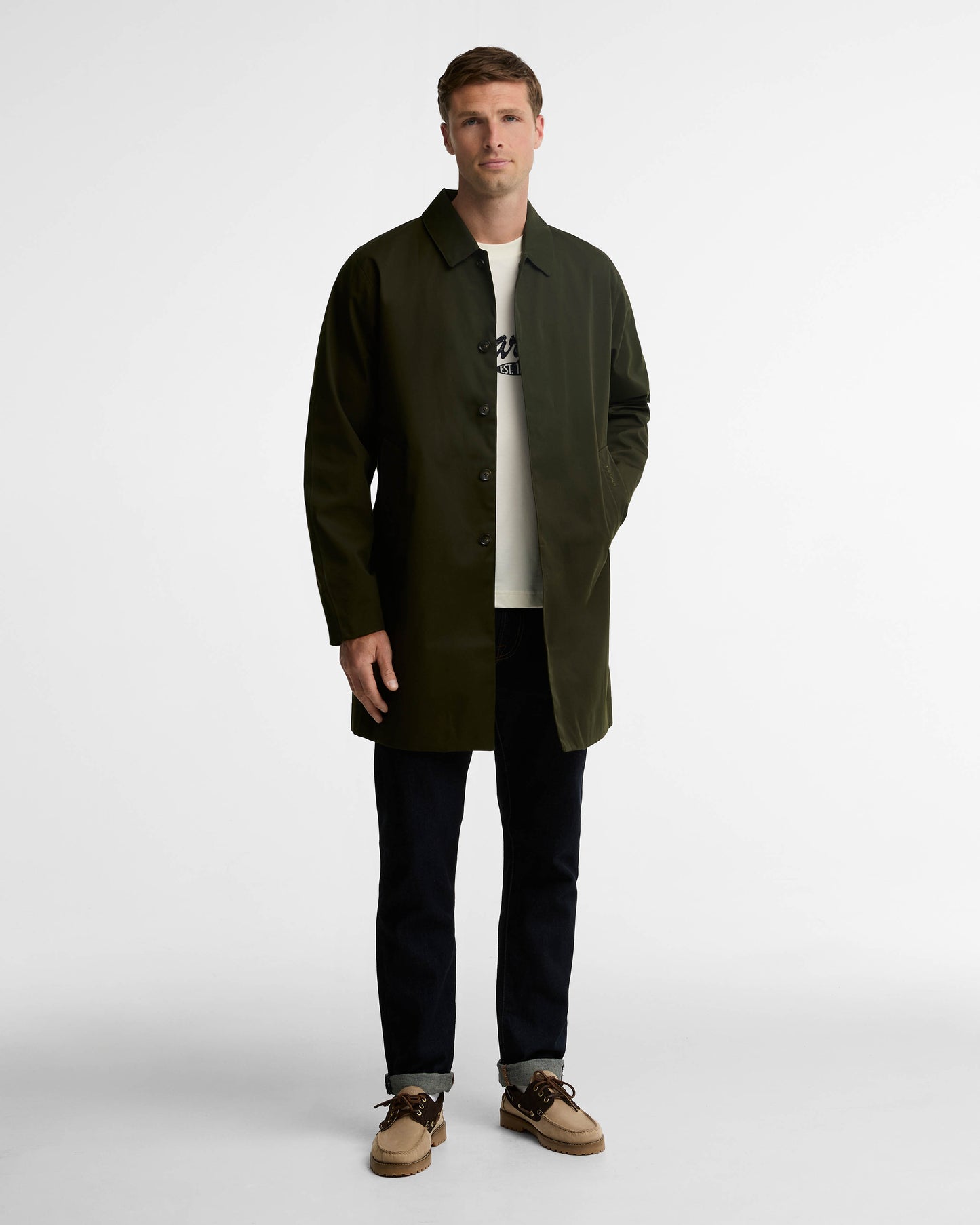Barbour Lorden Mens Showerproof Mac - Sage | CHO | Designer Mens Coats & Jackets