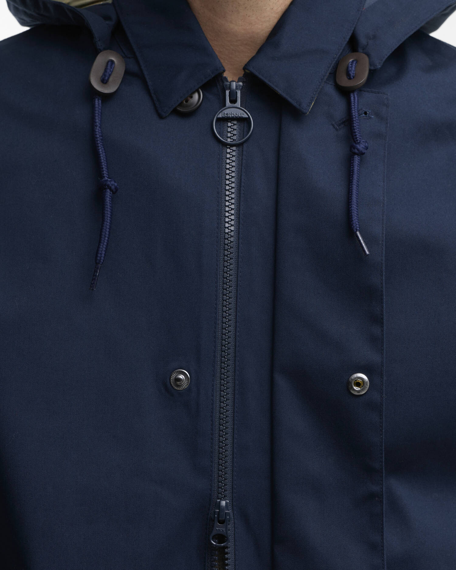 Barbour Lorig Mens Waterproof Mac - Navy, zip detail