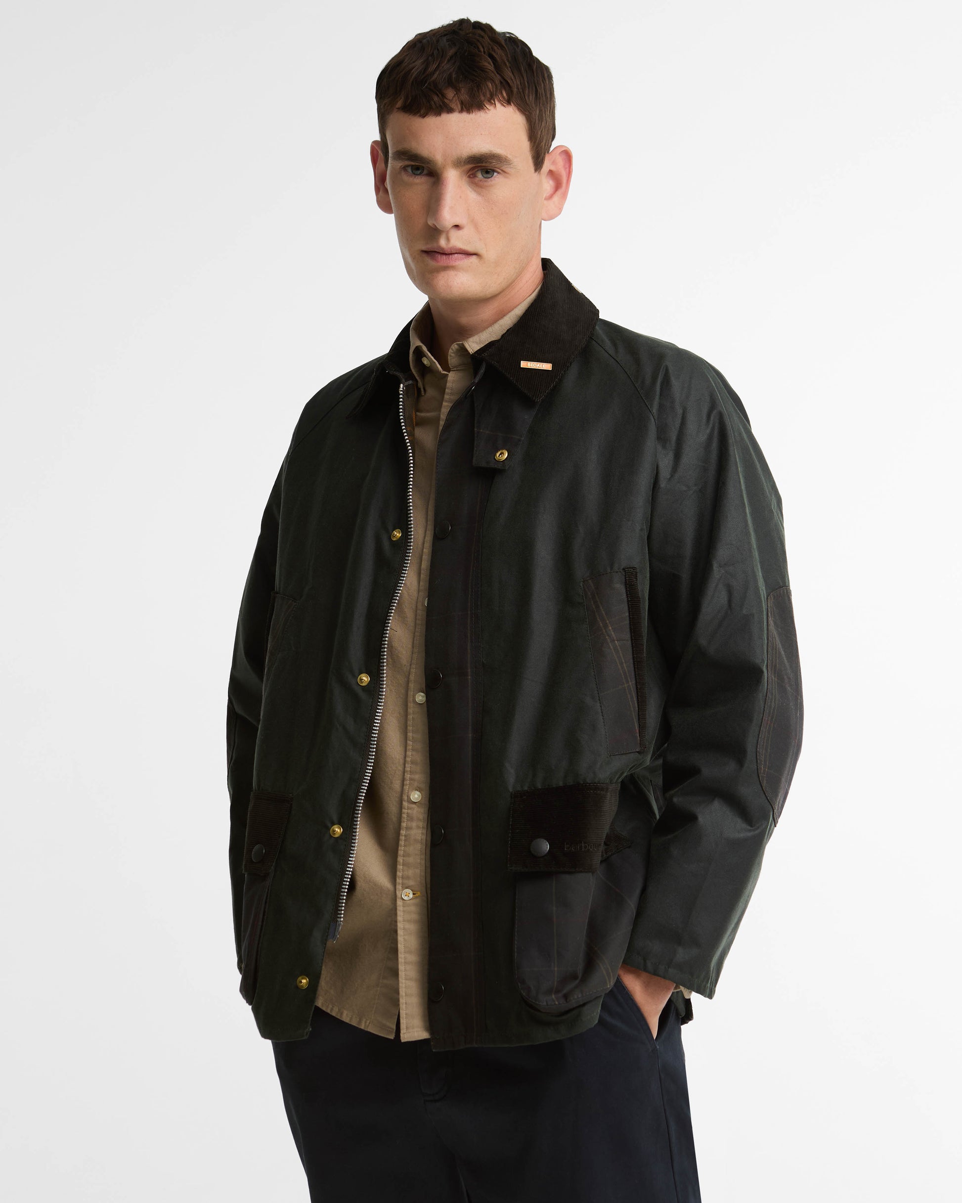 Barbour Icons Patch Bedale Mens Wax Jacket - Sage | CHO | Designer Mens Wax Jackets