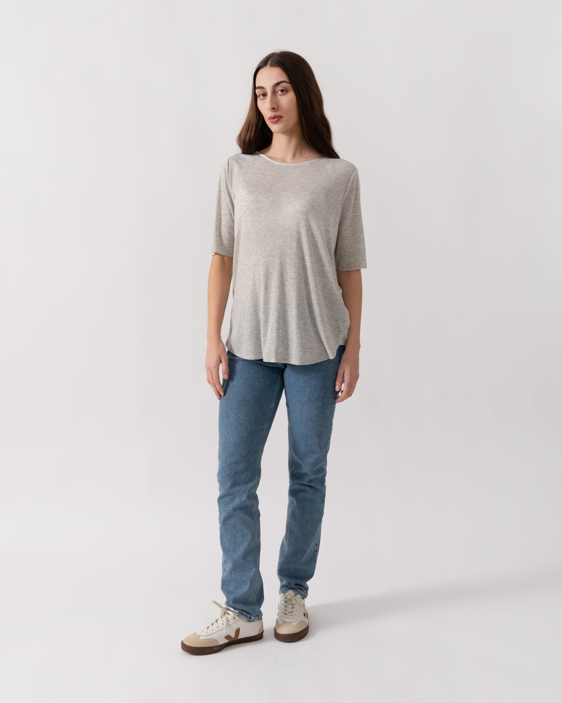 Maison Scotch S/S Zip Closure Womens Top - Grey Melange | CHO | Designer Womens Tops