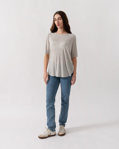 Maison Scotch S/S Zip Closure Womens Top - Grey Melange | CHO | Designer Womens Tops