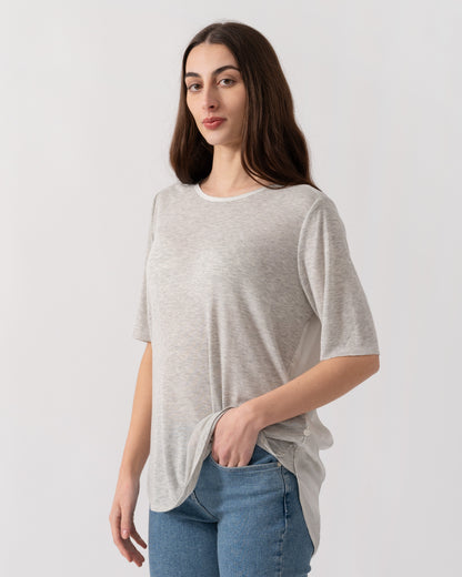 Maison Scotch S/S Zip Closure Womens Top - Grey Melange | CHO | Designer Womens Tops