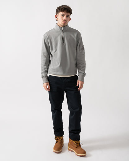 full length shot of a Moose Knuckles Hartsfield Mens 1/4 Zip Sweatshirt in Industry 1892