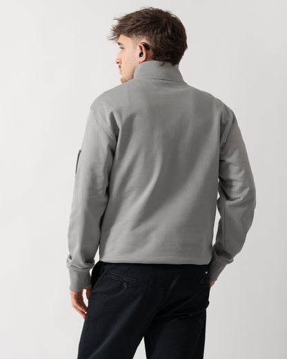 back shot of a Moose Knuckles Hartsfield Mens 1/4 Zip Sweatshirt in Industry 1892