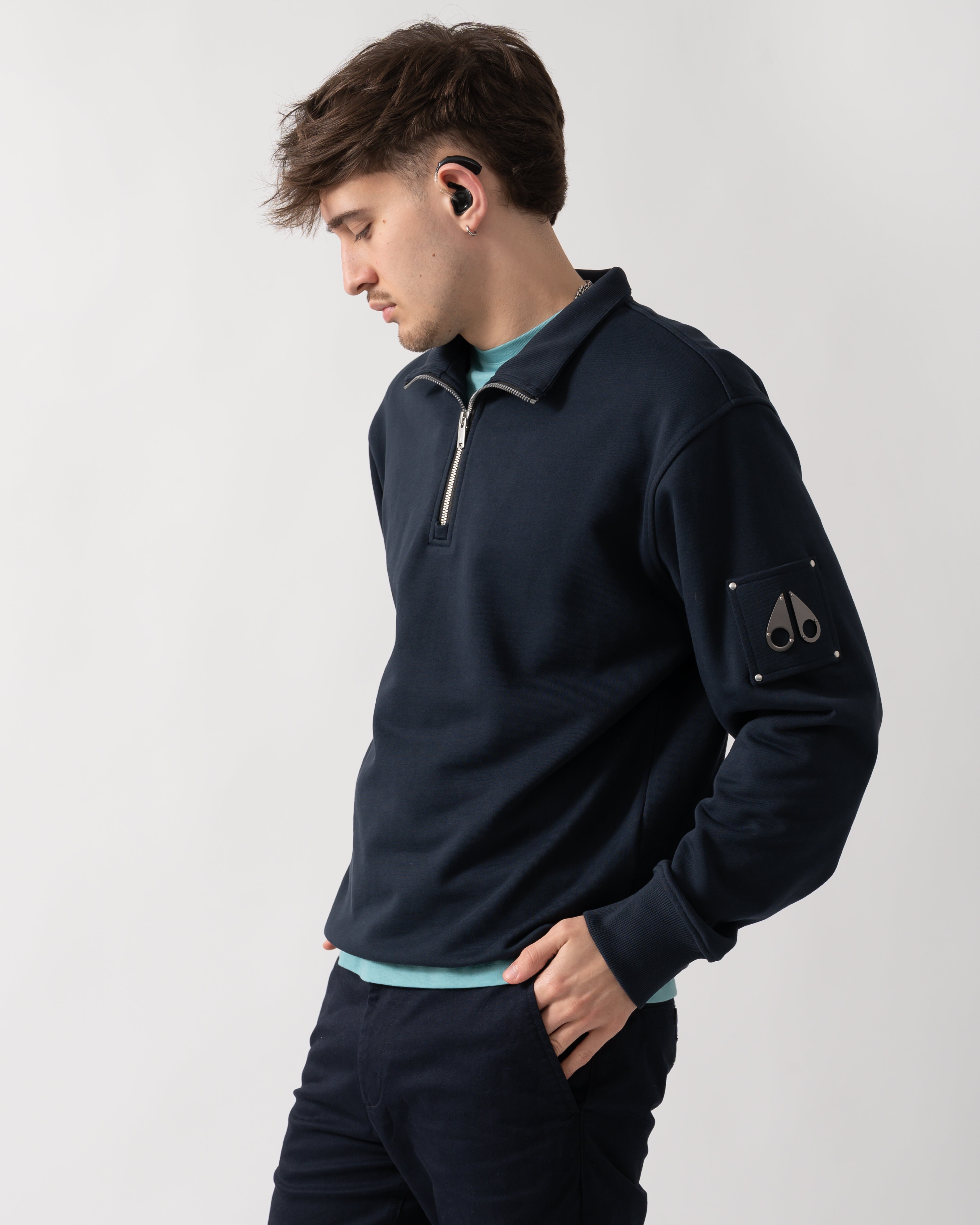 Moose Knuckles Hartsfield Mens 1/4 Zip Sweatshirt - Navy 833 – CHO