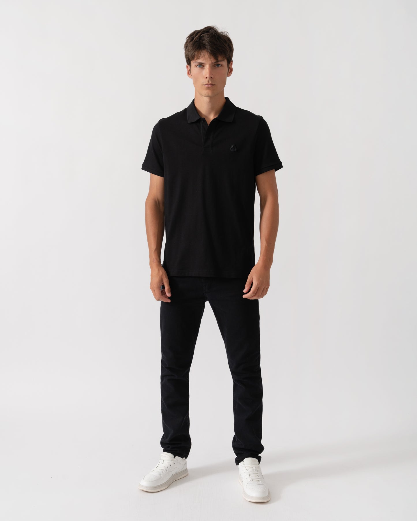 Outfit shot of Moose Knuckles Mens Yul Polo Shirt - Black 292