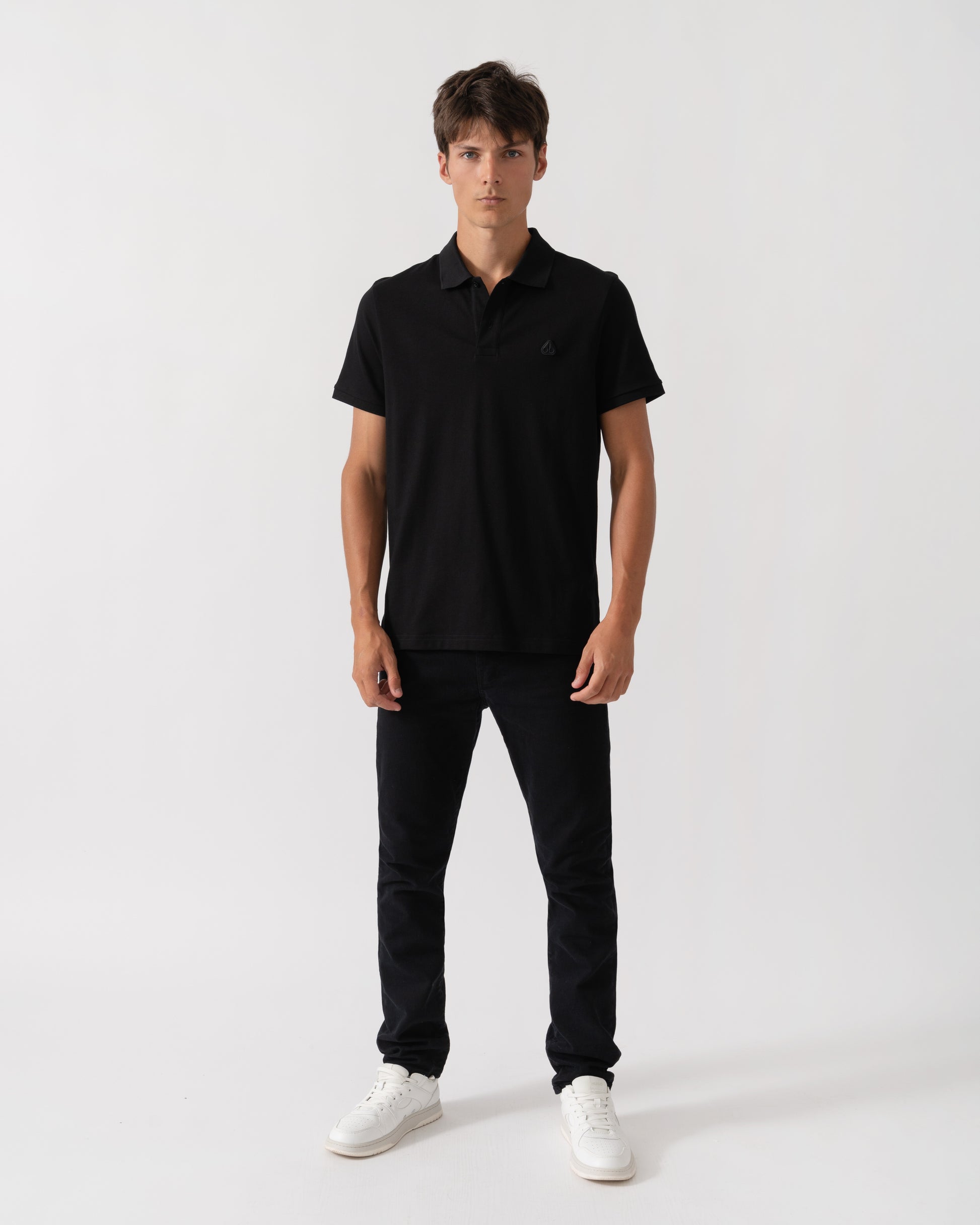 Outfit shot of Moose Knuckles Mens Yul Polo Shirt - Black 292