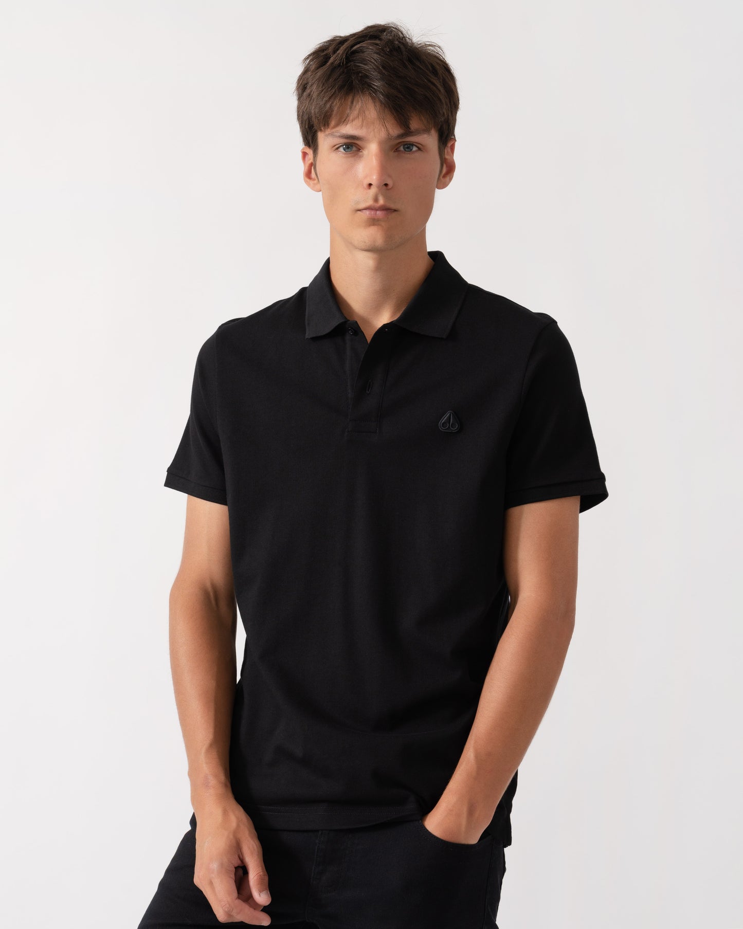 Front of Moose Knuckles Mens Yul Polo Shirt - Black 292