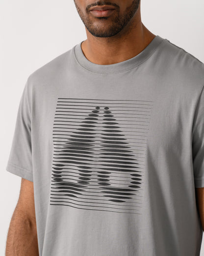 close up of model wearing a Moose Knuckles Raydaze Mens T-Shirt in Industry 1892 colourway