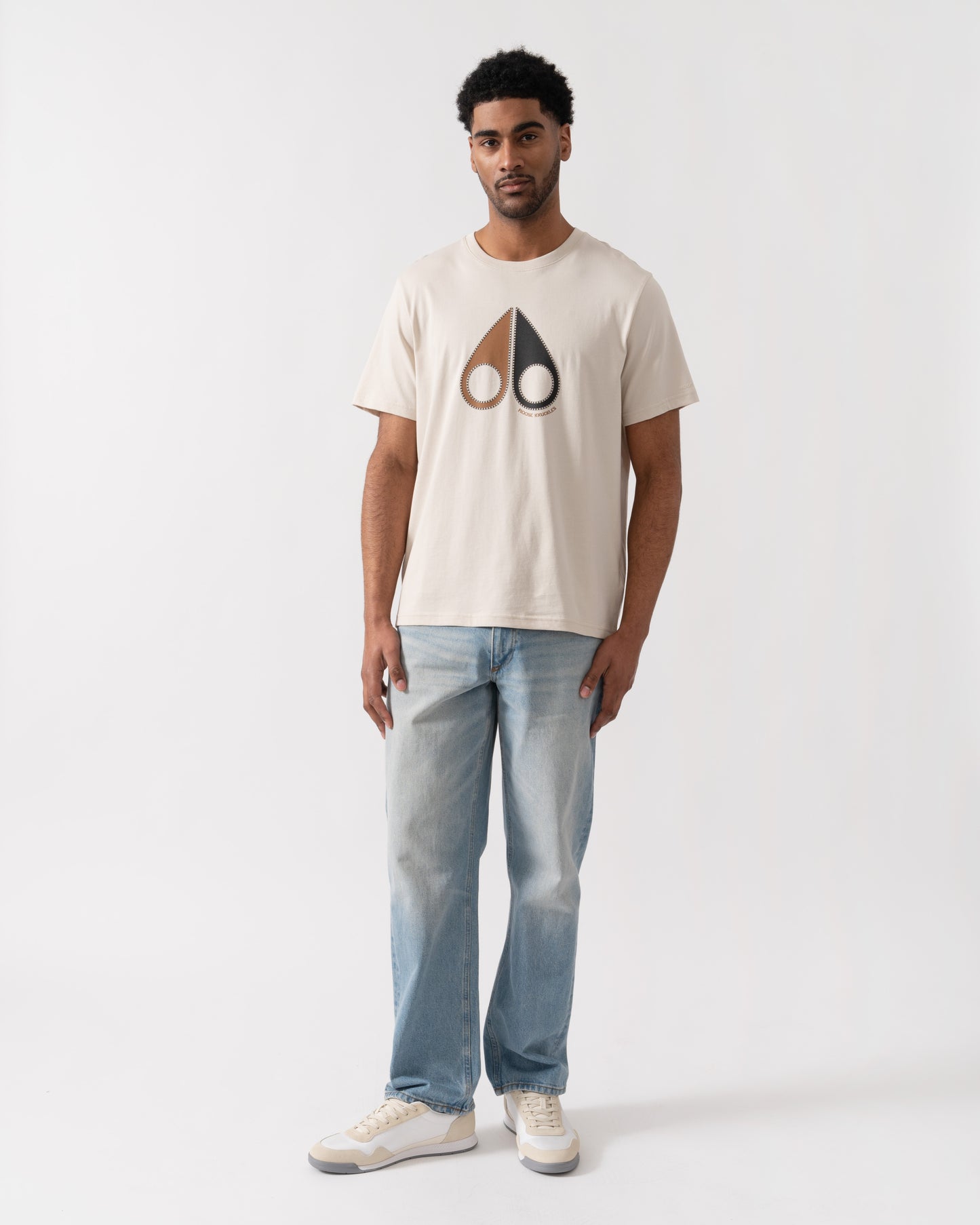 Moose Knuckles Tandem Mens T - Shirt - Alabaster 1705 | CHO | Designer Mens Short Sleeve T - Shirts