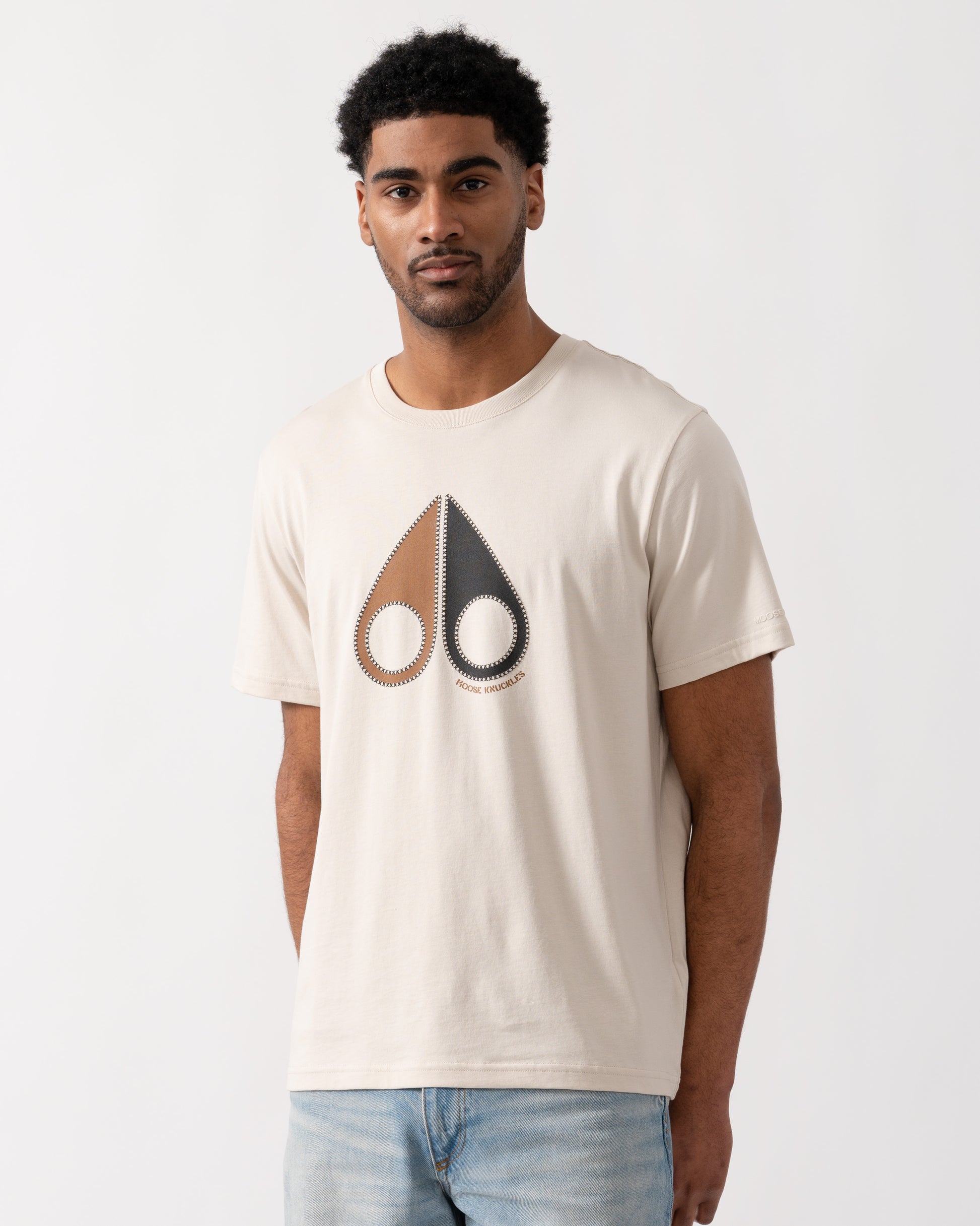 Moose Knuckles Tandem Mens T - Shirt - Alabaster 1705 | CHO | Designer Mens Short Sleeve T - Shirts