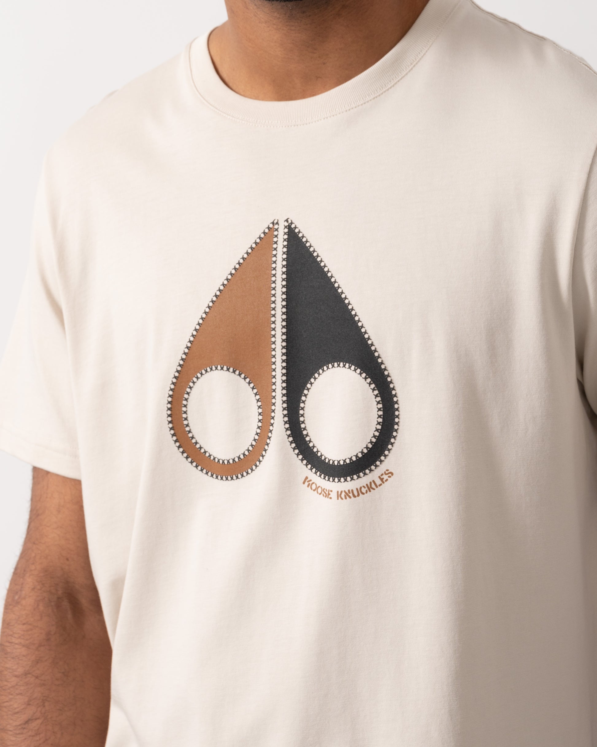 Moose Knuckles Tandem Mens T - Shirt - Alabaster 1705 | CHO | Designer Mens Short Sleeve T - Shirts