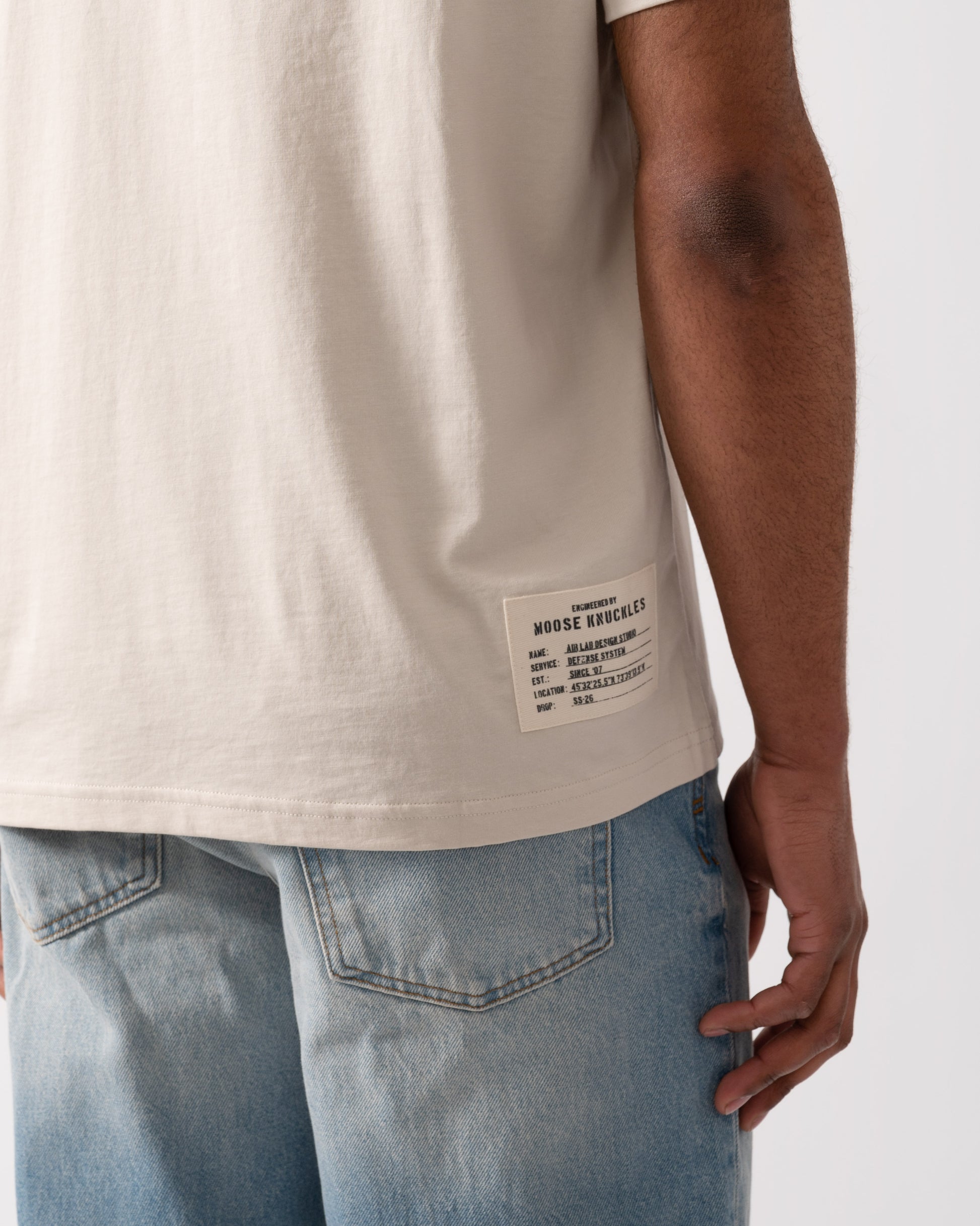 Moose Knuckles Tandem Mens T - Shirt - Alabaster 1705 | CHO | Designer Mens Short Sleeve T - Shirts