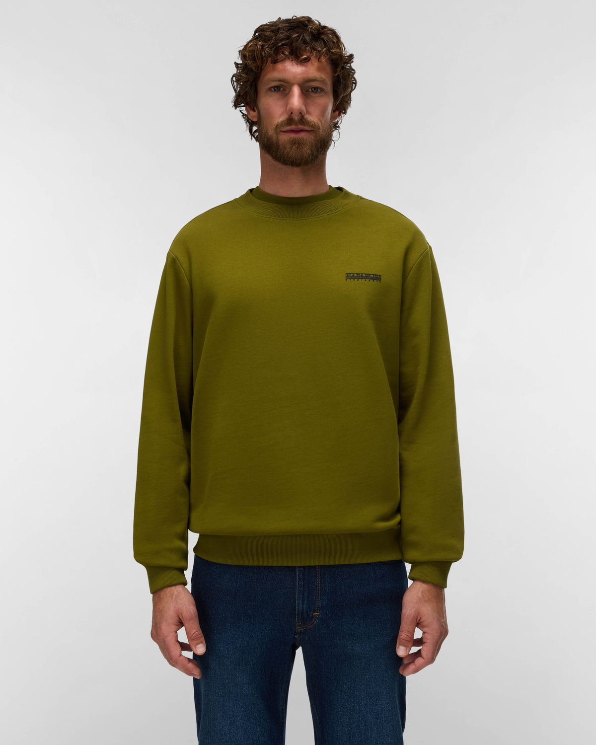 Napapijri Small Box Mens Crew Neck Sweatshirt - Avocado G4C | CHO | Designer Mens Sweatshirts
