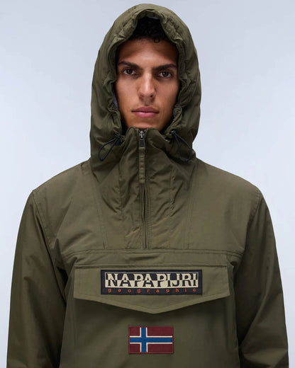 Napapijri Rainforest Winter 3 Mens Hooded Anorak - Olive Night G1F | CHO | Designer Mens Weatherproof Jackets