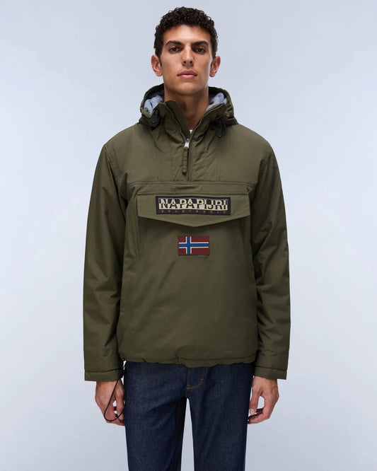 Napapijri Rainforest Winter 3 Mens Hooded Anorak - Olive Night G1F | CHO | Designer Mens Weatherproof Jackets