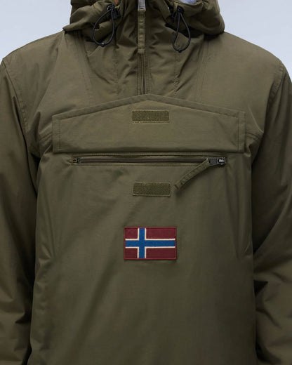 Napapijri Rainforest Winter 3 Mens Hooded Anorak - Olive Night G1F | CHO | Designer Mens Weatherproof Jackets