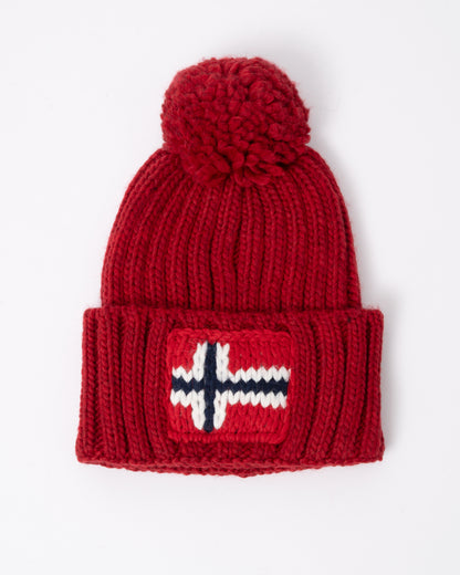 Napapijri Semiury 5 Bobble Hat in Haute Red R1F