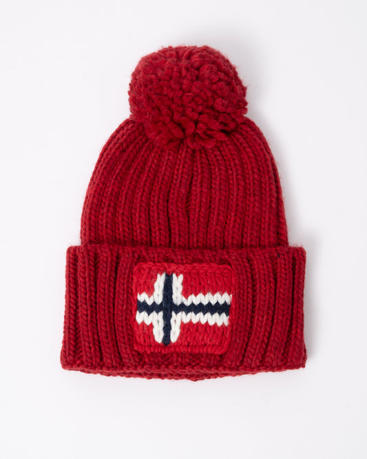 Napapijri Semiury 5 Bobble Hat in Haute Red R1F