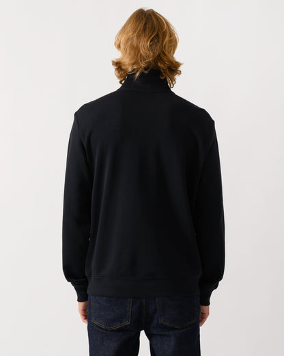 studio photograph showing back of a model wearing a Napapijri Small Box Mens Half Zip Sweatshirt in Black Beauty 941