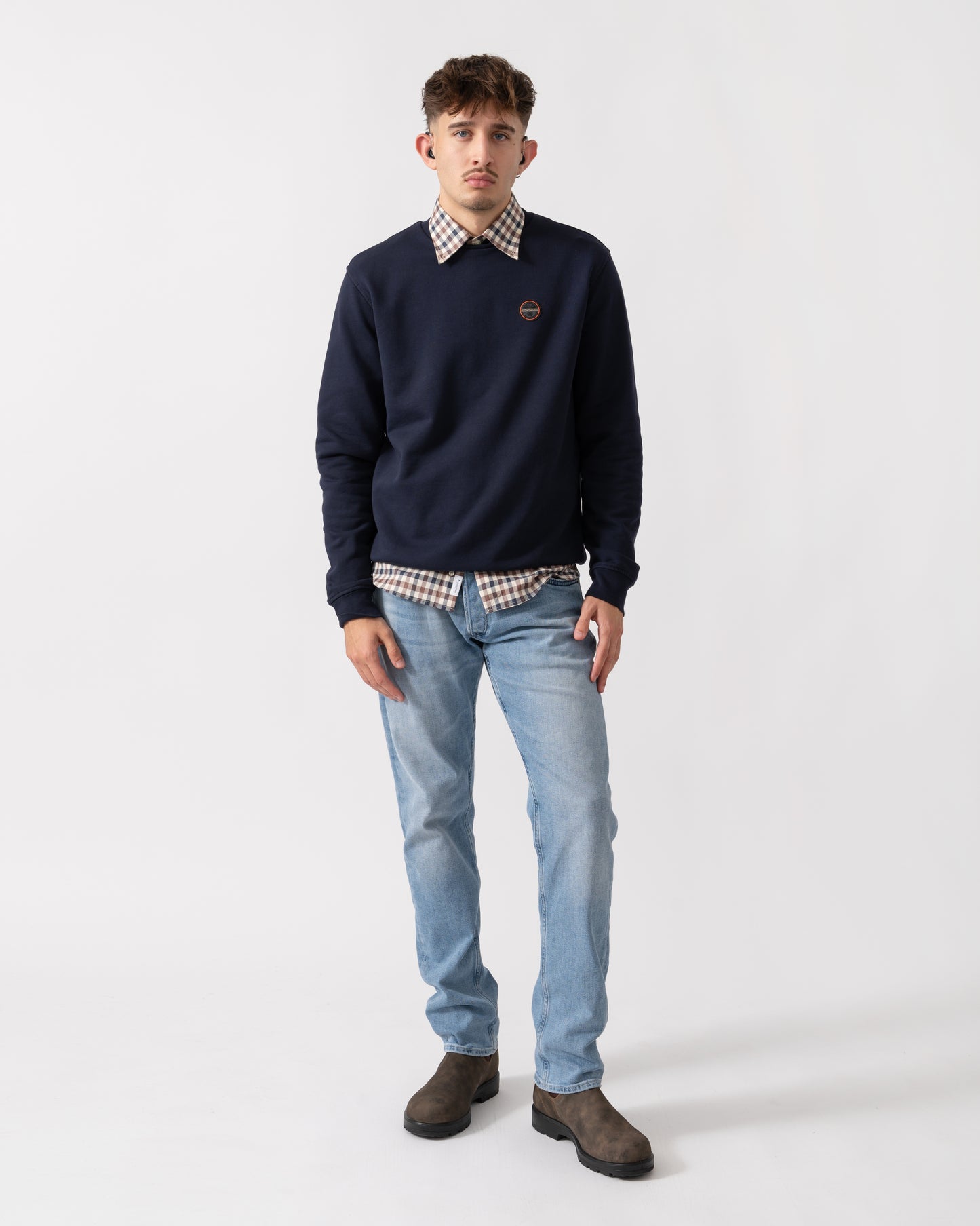 Napapijri Badge Mens Crew Neck Sweatshirt - Blue Marine 176