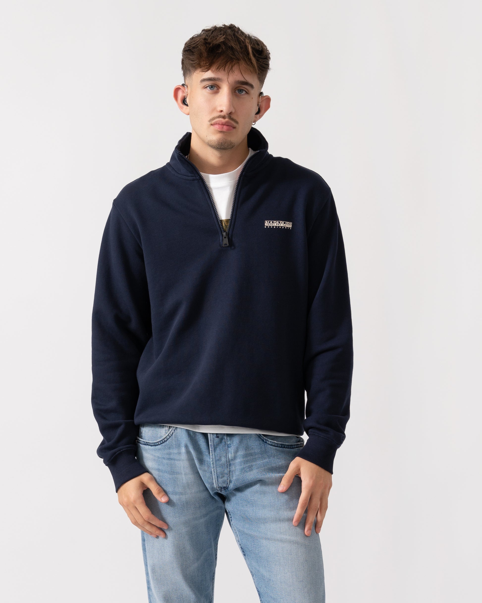 Napapijri Small Box Mens Half Zip Sweatshirt - Blue Marine 176 - CHO - Designer Mens Sweatshirts