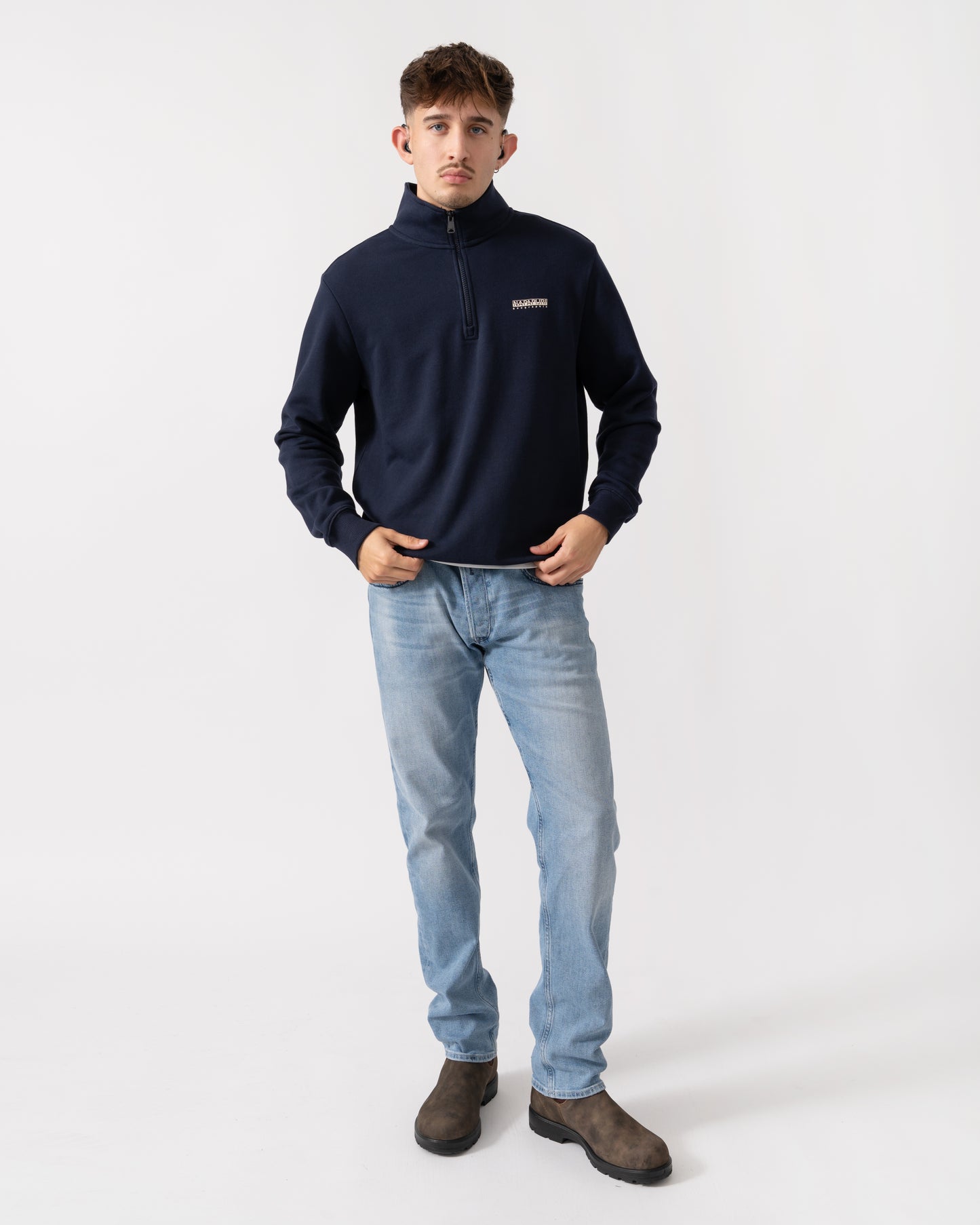 Napapijri Small Box Mens Half Zip Sweatshirt - Blue Marine 176 - CHO - Designer Mens Sweatshirts