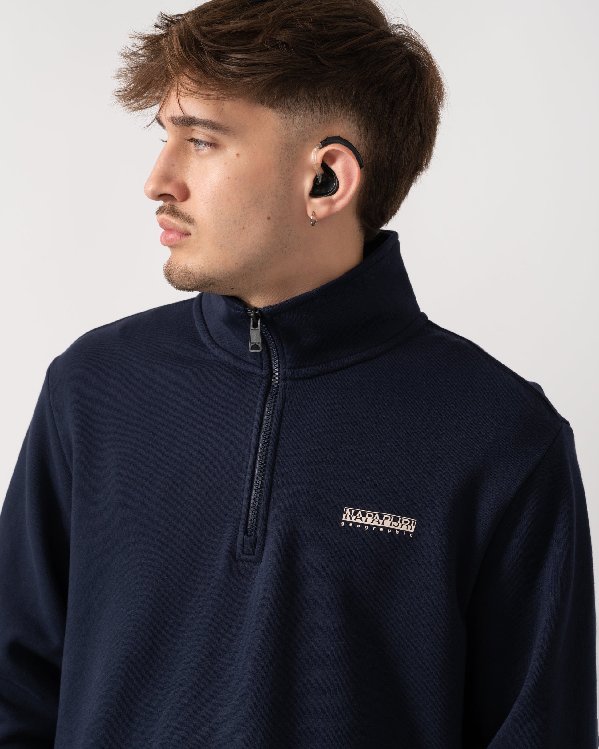 Napapijri Small Box Mens Half Zip Sweatshirt - Blue Marine 176 - CHO - Designer Mens Sweatshirts