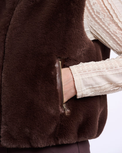 Rino & Pelle Nikki Womens Short Faux Fur Waistcoat - Coffee Roast