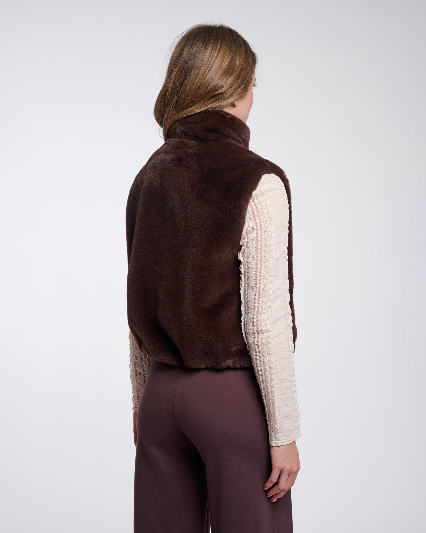Rino & Pelle Nikki Womens Short Faux Fur Waistcoat - Coffee Roast