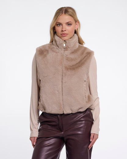 Rino & Pelle Nikki Womens Short Faux Fur Waistcoat - Oat | CHO | Designer Womens Short faux fur waistcoat