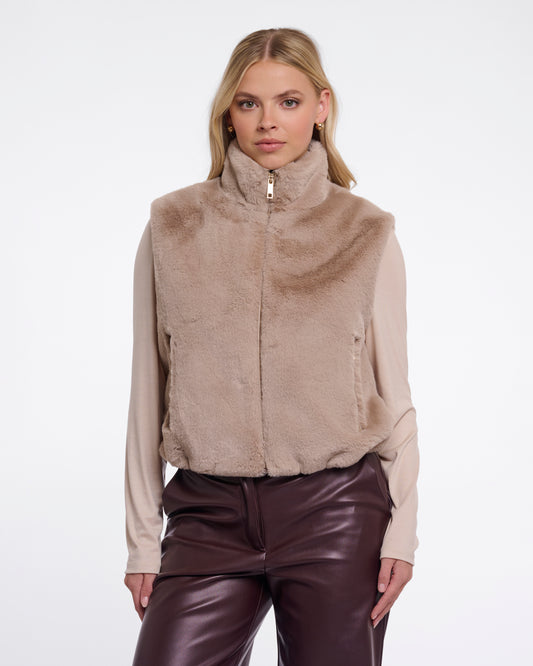 Rino & Pelle Nikki Womens Short Faux Fur Waistcoat - Oat